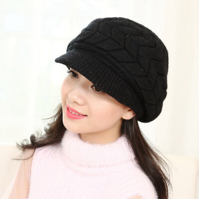 

Winter Hat Cap Peaked Visor Brim Fleece Slouchy Women Ladies Beanie Knitted Hats