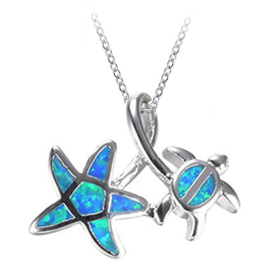 

925 Sterling Silver Filled Animal Jewelry Fire Opal Cute Turtle Mermaid Tail Pendant Necklace For Women Gifts