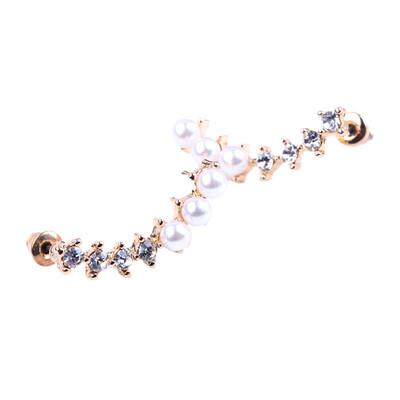 

1 Pair Women Ear Hook Plated Pearl Crystal Rhinestone Stud Ear Clip Earrings