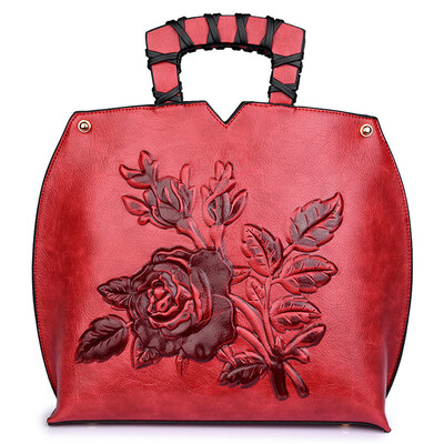 

New womens bag retro wind pressure flower handbag peony flower shoulder messenger bag