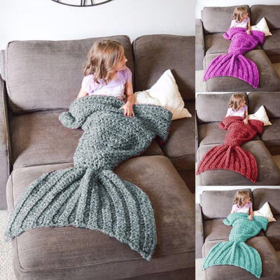 

Mermaid Tail Handmade Crocheted Cocoon Sofa Blankets Beach Quilt Rug Knit 5335&quot