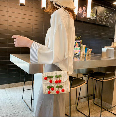 

2019 New Style Print Women Flap Handbags Crossbody Shoulder Bag Cherry Decor Straw Beach Girls Messenger Tote Purse