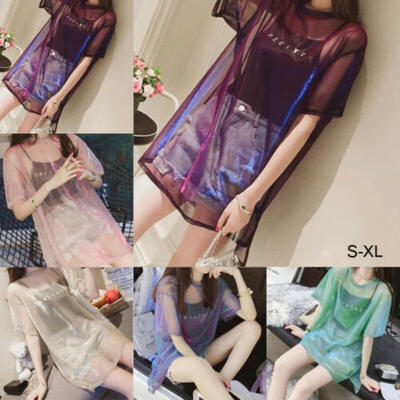 

Women Transparent Mesh T-Shirt Short Sleeve Tee Tops Cover upCamisole Vest Top
