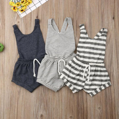 

For Toddler Kids Baby Girl Sleeveless Striped Backless Suspender Romper Jumpsuit