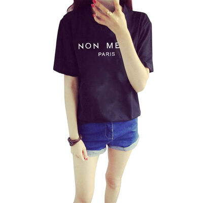 

Women Girls O-neck T-shirt Letters Printed Tee Top Summer Loose Blouse