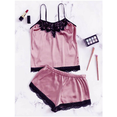 

Women Satin Lace Sleepwear Babydoll Lingerie Nightwear Short Pjs Pyjamas Set Hot