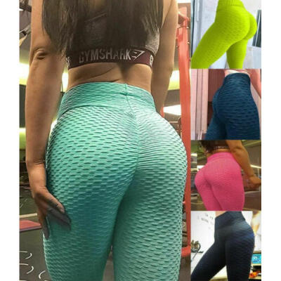 

Womens Gym High Waist Fitness Leggings Workout Push Up Trousers Solid Yoga Pants