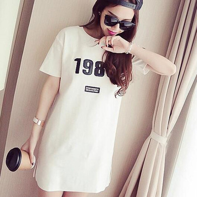 

Women Summer Long T- shirt Short Sleeve Long Casual Tops Number Printed Cotton Slim Loose T-shirt