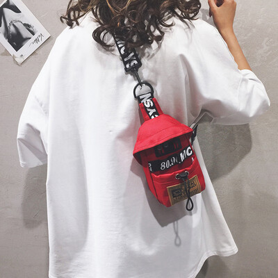 

Canvas small bag female 2019 new ins Japanese Harajuku girl chest bag student mini wide shoulder strap Messenger bag