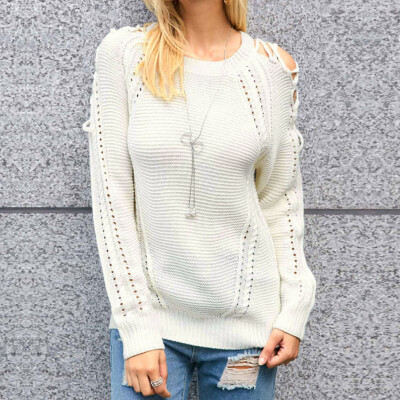 

〖Follure〗Women Casual Pullover Knitted Solid Off The Shoulder Long Sleeve O-Neck Sweater