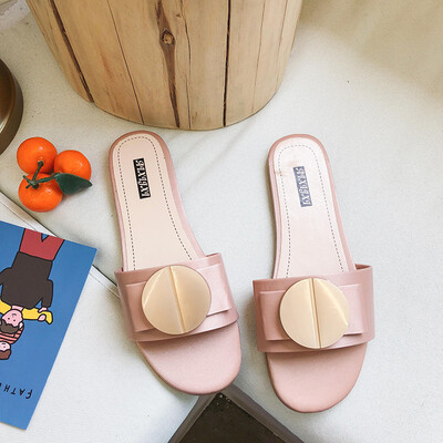 

Slippers cute ins2019 summer new word sequined bow flat sandals Korean version of Joker beach shoes