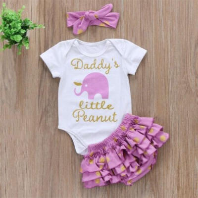 

Newborn Baby Kids Girls Tops Romper Ruffle Shorts Headband Clothes Outfits Set