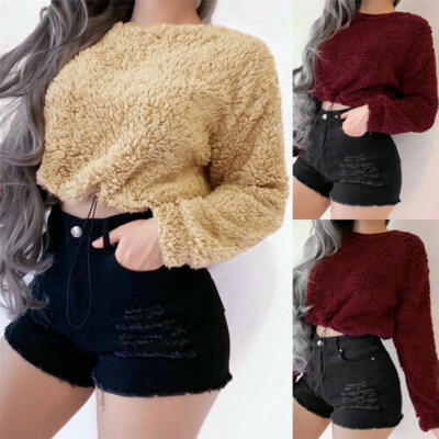 

Women Long Sleeve Fluffy Cardigan Sweater Jumper Pullover Casual Warm Sweatshirt