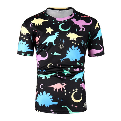 

Toponeto Mens Round Neck Slim Casual 3D Print Colorful Sport Short Shirts Blouse Tops