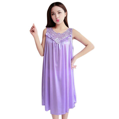

Women Summer Nightdress Vest Chemise Fat MM Lingerie Lace Ice Silk Long Home Clothing