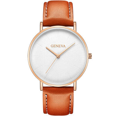 

2018 GENEVA Watch Men Womens PU Leather Band Stainless Steel Analog Quartz Wristwatch Lady Female Brown Watches Reloj Mujer