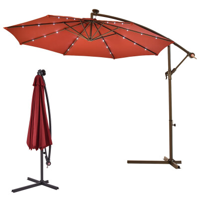 

10" Patio Hanging Solar LED Umbrella Sun Shade-Burgundy