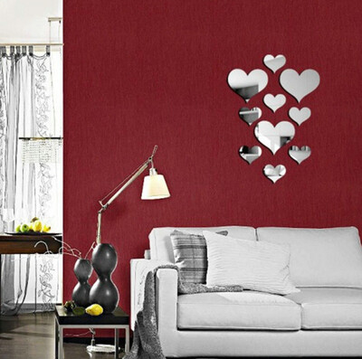 

〖Follure〗10pcs Love Heart Acrylic 3D Mirror Wall Sticker Mural Decal Removable Stickers