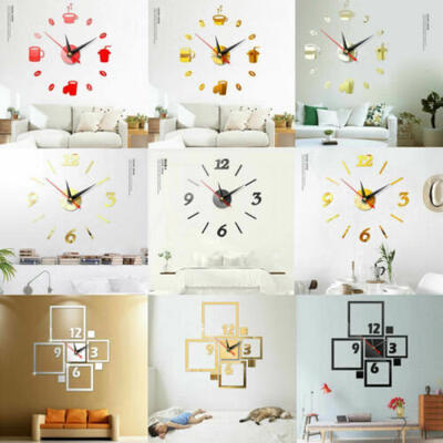 

USA Modern DIY Large Wall Clock 3D Mirror Surface Sticker Home Decor Art Design