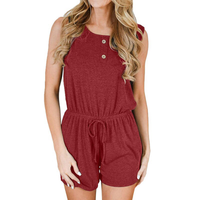 

Starmoon Womens Summer Sleeveless Button Rompers with Pockets