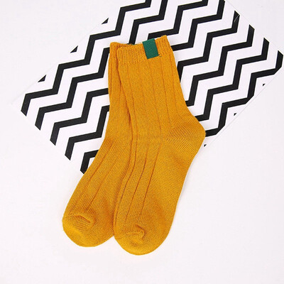 

1Pair Thick Warm Women Socks Solid Color Striped Autumn Winter Cotton Tube Socks