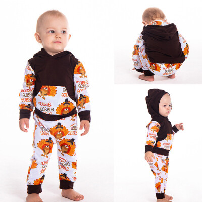 

Infant Baby Thanksgiving Day Letter Turkey Print Hooded TopsPants Outfits Set