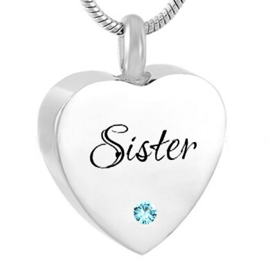 

Cremation Urn Jewelry heart Sister Birthstone Memorial Ash Keepsake Necklace