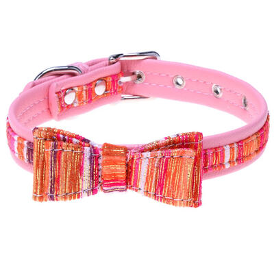 

Bowknot Golden Stripe PU Leather Puppy Teddy Small Dog Collars Pet Necklace