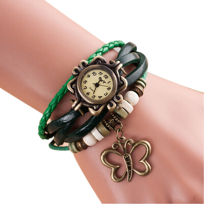 

Vintage ladies fashion Quartz watch women Girls Butterflies Pendant hours Bead Bracelet wrist watch clock reloj mujer &Ff