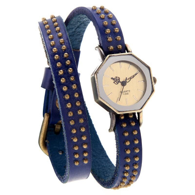 

Women Lady Quartz Wrist Watch Vintage Rivets Octagon Bronze Wrap Strap Bracelet