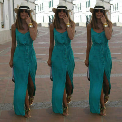 

Women Ladies Long Maxi Split Dress Evening Cocktail Party Summer Beach Sundress