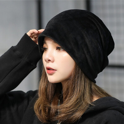 

Casual Velvet Warm Slouch Hip Hop Hats for Women Solid Baggy Skullies Beanies Hat Female Fashion Cap