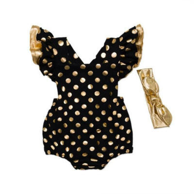 

Newborn Baby Girl Clothes Dot Jumpsuit Romper Bodysuit Headband Outfits US