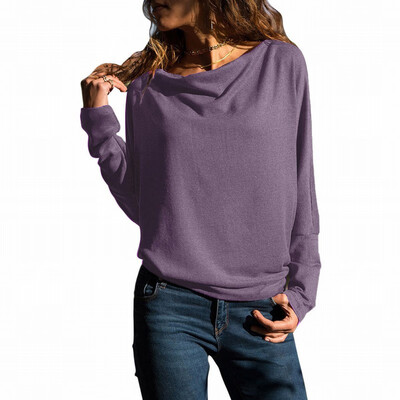 

Solid color round collar long sleeve tight-fitting womens T-shirt casual sweatshirt