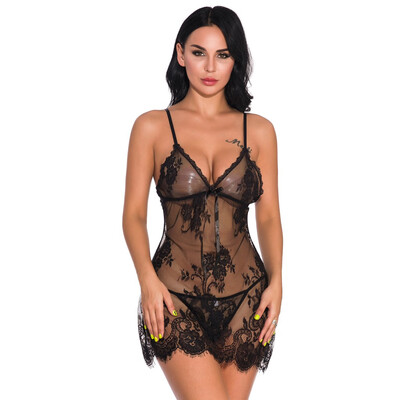 

Toponeto New Women Mesh Lace V-Neck Bowknot Lingerie Underwear Sleepwear Nightdress Thong