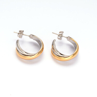 

304 Stainless Steel Stud Earrings Golden & Stainless Steel Color 26x19x7mm Pin 08mm