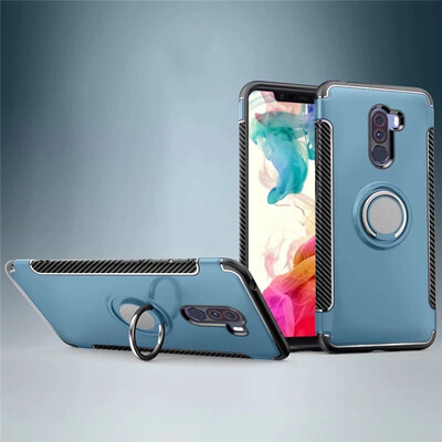

Back Cover For Xiaomi PocoPhone F1 Poco Phone Case Car Holder Stand Hard PC Silicon Ring Suction Bracket