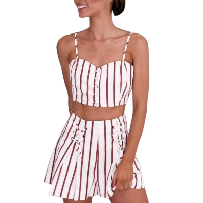 

Summer Rompers Women New Style Loose Striped Wrapped Chest Backless Lace-up Shoulder Tape Sets Jumpsuits Women