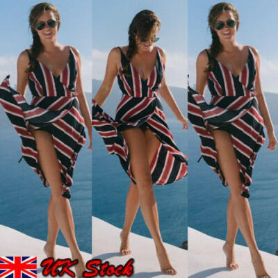 

Women Summer Holiday Strappy Striped Long Boho Dress Beach Maxi Dress Sundress