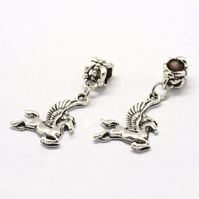 

Alloy European Dangle Beads Tibetan Style Large Hole Pendants Pegasus Antique Silver 34mm Hole 5mm