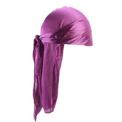 

13 Colors Unisex Long Tail Durag Silky Pirate Hat Solid Color Cancer Chemo Cap Hair Accessories