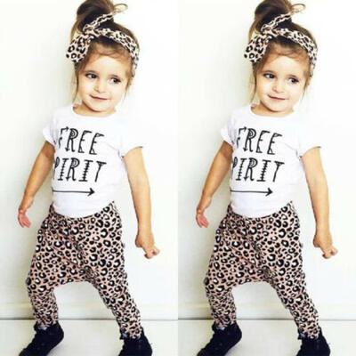 

Newborn Kid Baby Girl Leopard print Clothes Tops T Shirt Pants Tracksuit Costume