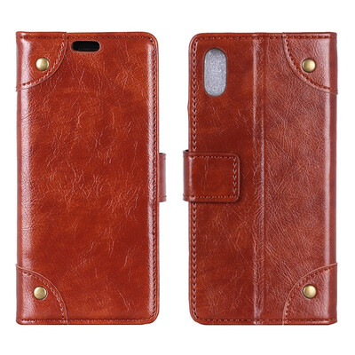

MOONCASE Apple iPhone XS Copper Buckle Napa Leather Case - Brown