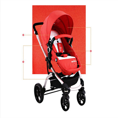 

MINIRIS high landscape stroller sleeping basket two in one baby stroller aluminum alloy Oxford cloth orange red denim 16072