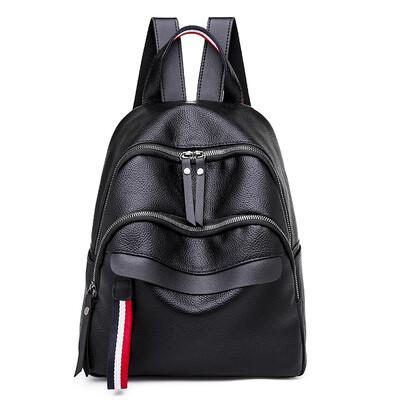 

Double shoulder bag lady street Korean version 100 fashion small backpack soft skin black large capacity