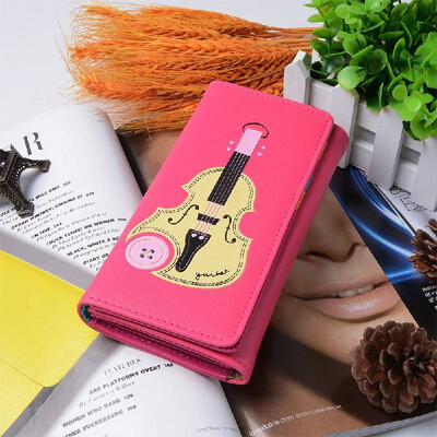 

New Fashion Women Wallet PU Leather Flap Top Guitar Print Press Stud Fastening Casual Coin Purse