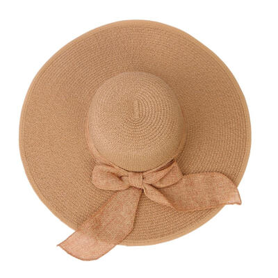 

Big Brim Bowknot Decor Straw Cap Women Girl Beach Foldable Visor Panama Hat