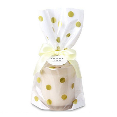 

New 50pcs Gold Polka Dots Striped Party Transparent Cookies Bags Cellophane Bag Party Favor Plasticcandy Bags 25x15x6cm Open Top