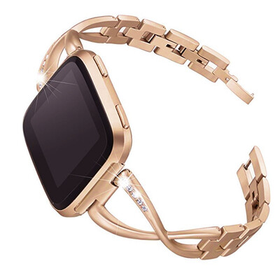 

〖Follure〗Luxury Alloy Crystal Stainless Steel Wristband Strap Band For Fitbit versa BK