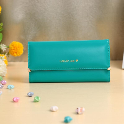 

New Fashion Women Long Purse PU Leather Solid Candy Color Press Stud Closure Wallet Phone Card Holder